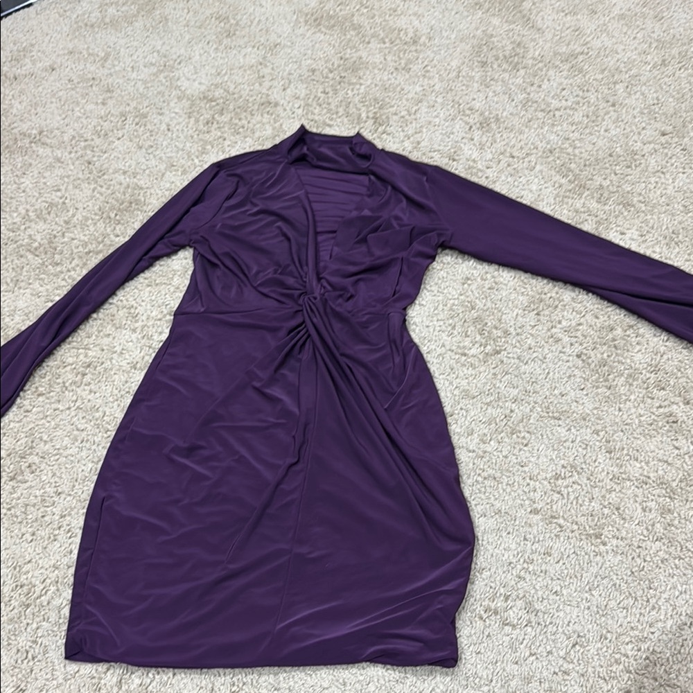 Women's Twist-Front Long-Sleeve Dress in Deep Purple